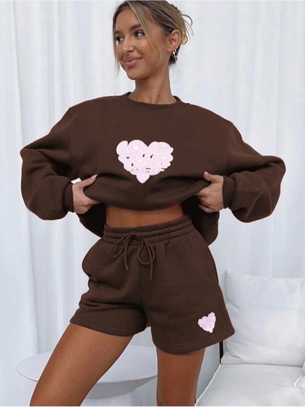 White Fox Boutique Fleece Lounge Shorts Brown Size L EUC